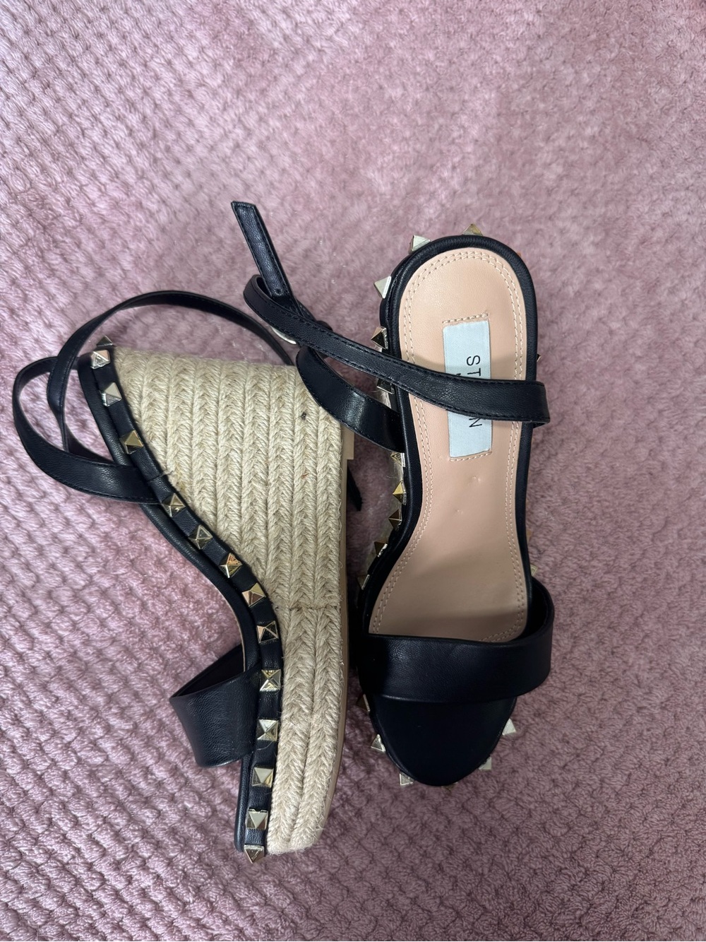 Black Studded Wedge Sandals